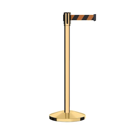 Retractable Belt Barrier Stanchion, 2 Pol.Brass Post  7.5'Blk/Or Belt